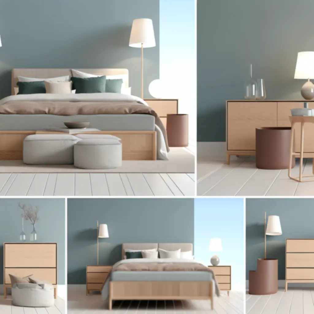 Gezellige slaapkamer met modern bed, nachtkastjes en zachte neutrale tinten