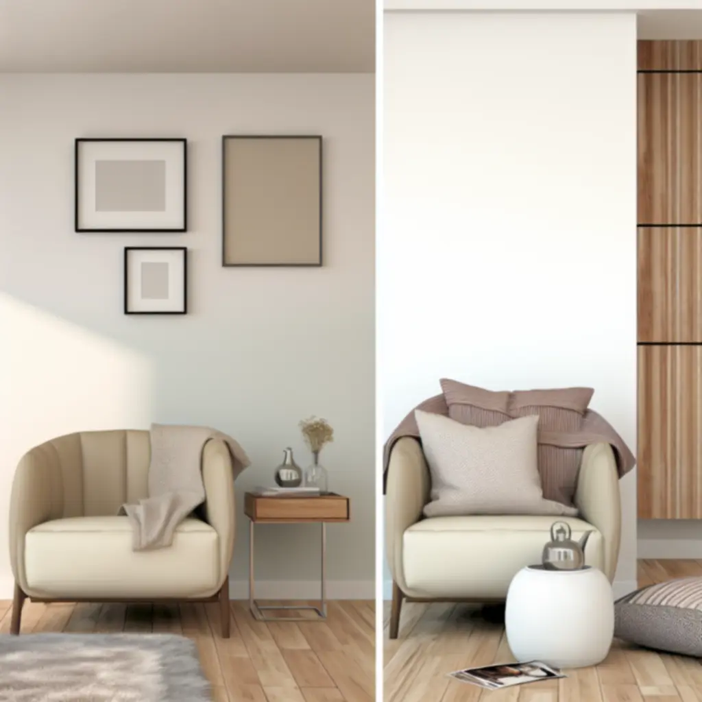 Scandinavische woonkamer met comfortabele designstoel