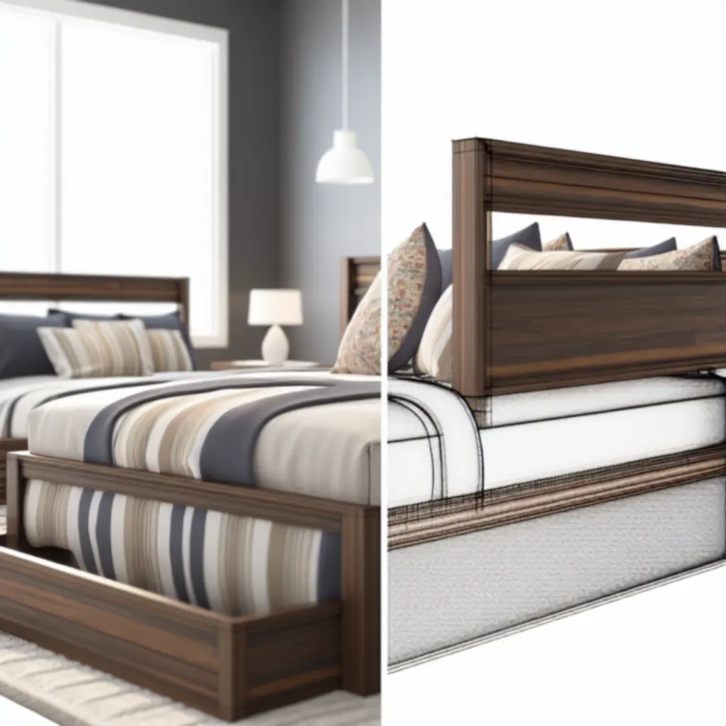 Populaire moderne houten en gestoffeerde bedden gepresenteerd in een showroom.