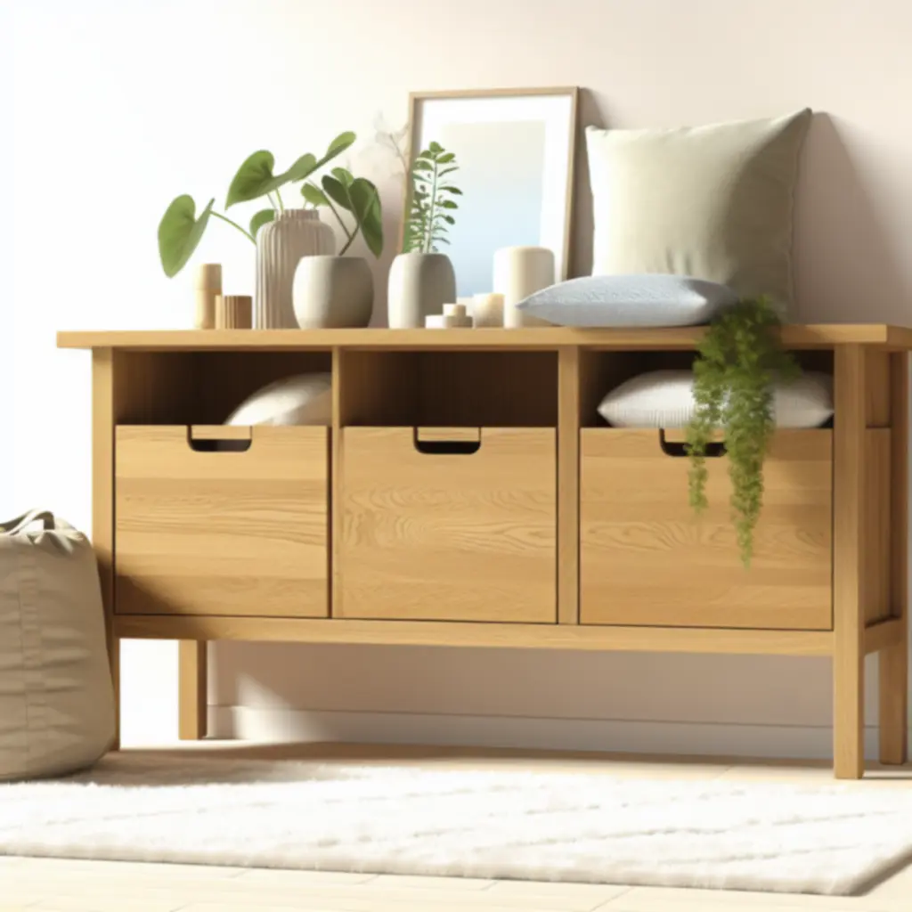 Scandinavisch geïnspireerde opbergkast in lichte hout- en natuurtinten