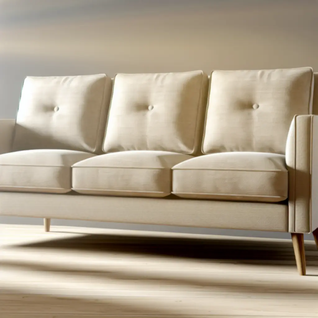 Moderne Scandinavische sofa in neutrale stof met houten poten