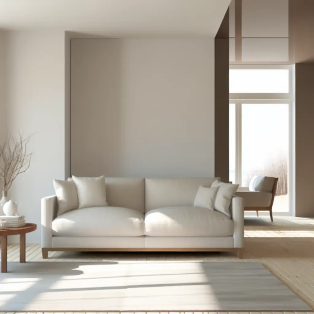 Moderne Scandinavische sofa in een lichte woonkamer bij Woon Craft